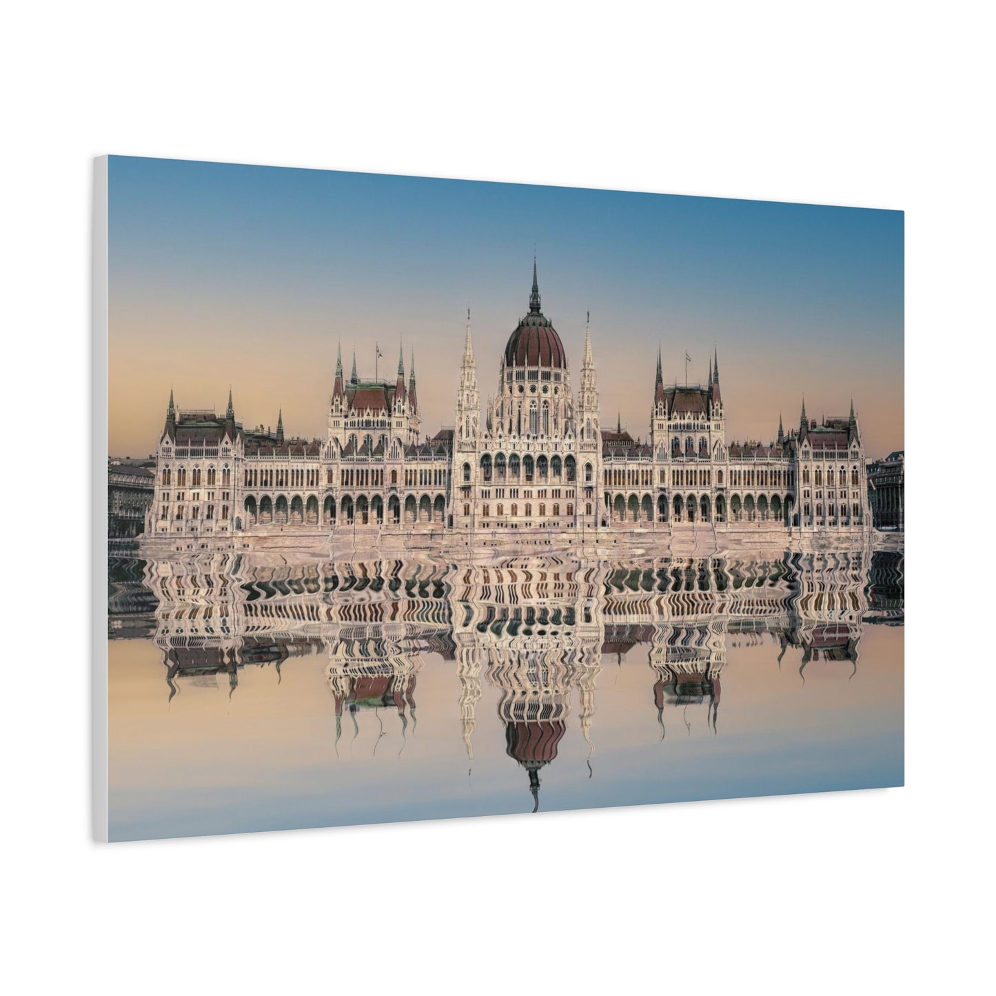 Budapest Parliament Water Reflection Matte Canvas, Stretched, 1.25"