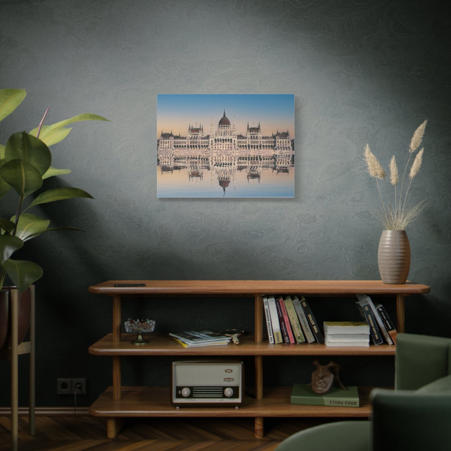 Budapest Parliament Water Reflection Matte Canvas, Stretched, 1.25"