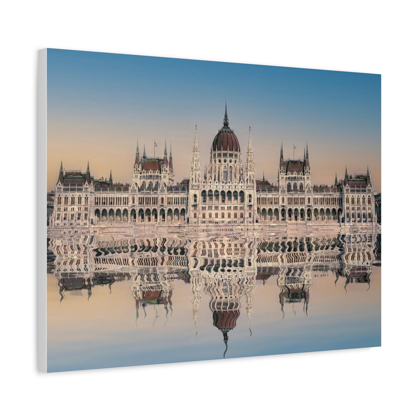 Budapest Parliament Water Reflection Matte Canvas, Stretched, 1.25"