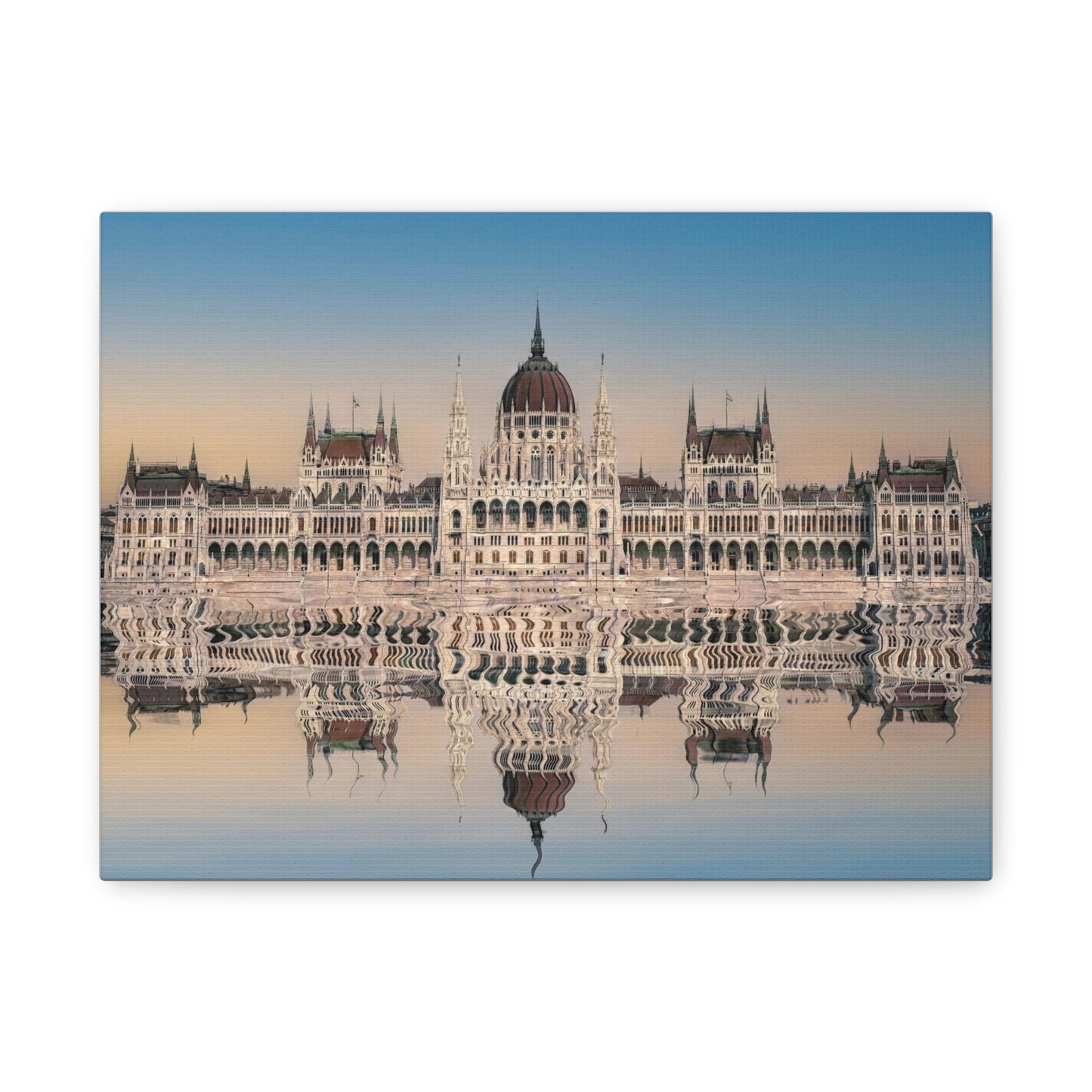 Budapest Parliament Water Reflection Matte Canvas, Stretched, 1.25"