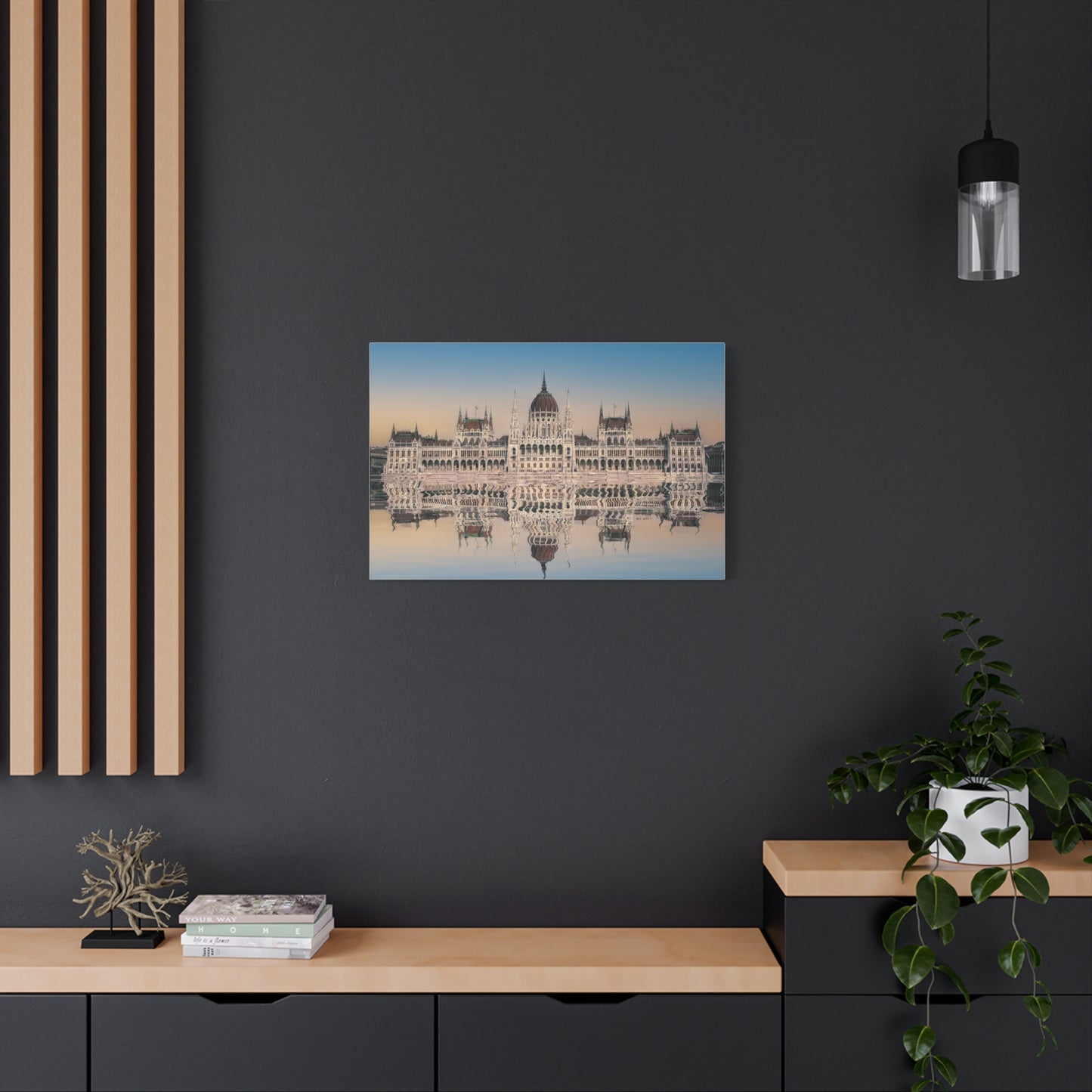 Budapest Parliament Water Reflection Matte Canvas, Stretched, 1.25"