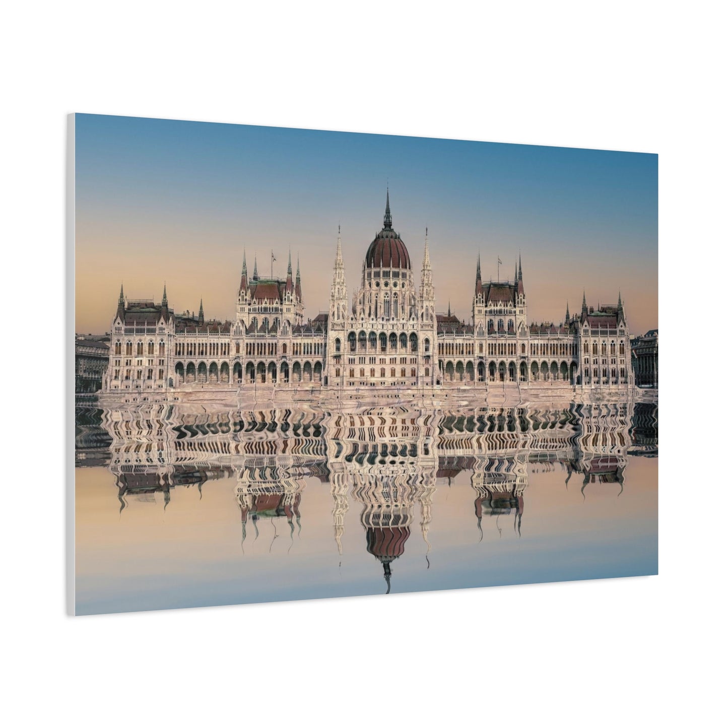 Budapest Parliament Water Reflection Matte Canvas, Stretched, 1.25"