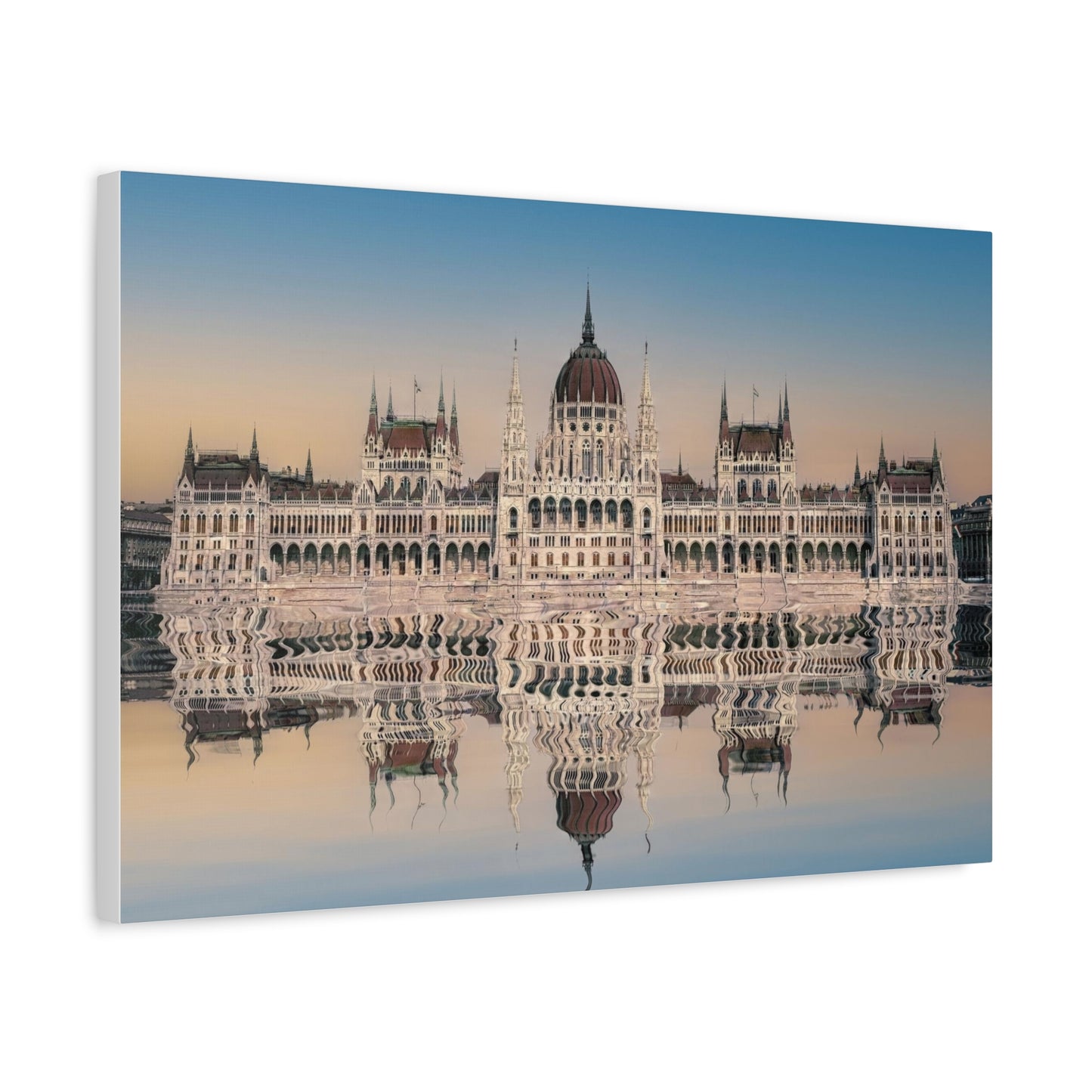 Budapest Parliament Water Reflection Matte Canvas, Stretched, 1.25"
