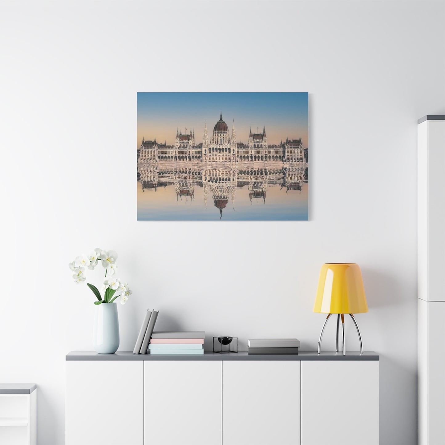 Budapest Parliament Water Reflection Matte Canvas, Stretched, 1.25"