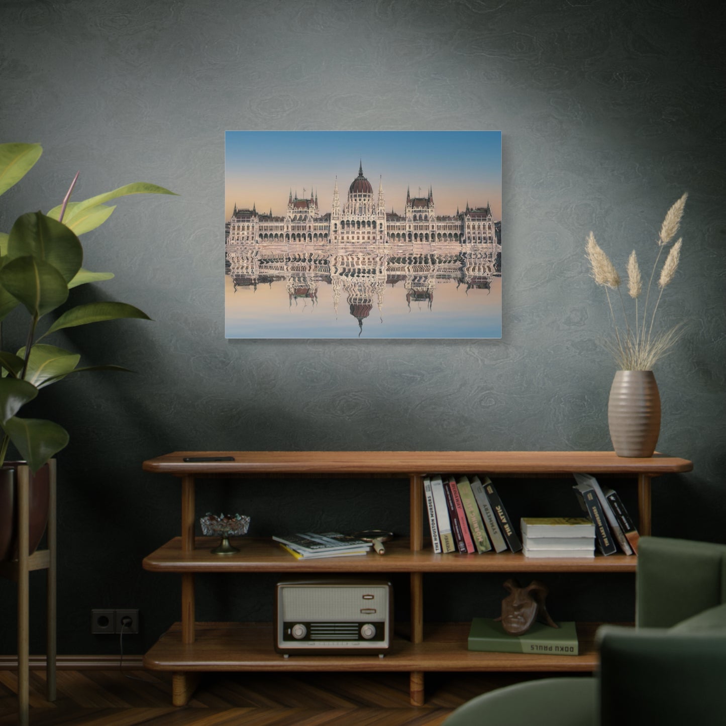 Budapest Parliament Water Reflection Matte Canvas, Stretched, 1.25"