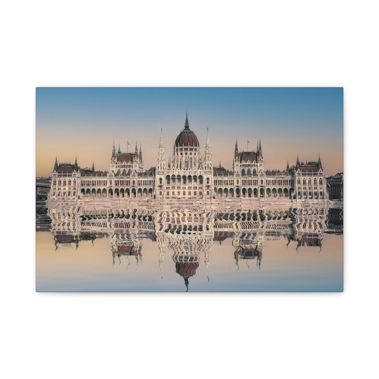 Budapest Parliament Water Reflection Matte Canvas, Stretched, 1.25"