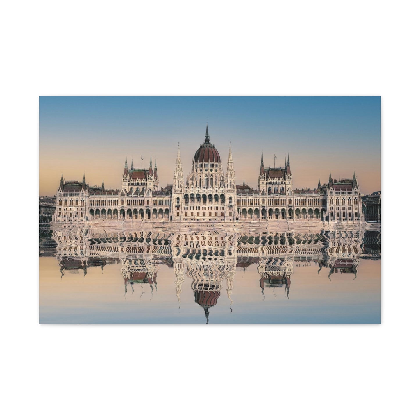 Budapest Parliament Water Reflection Matte Canvas, Stretched, 1.25"