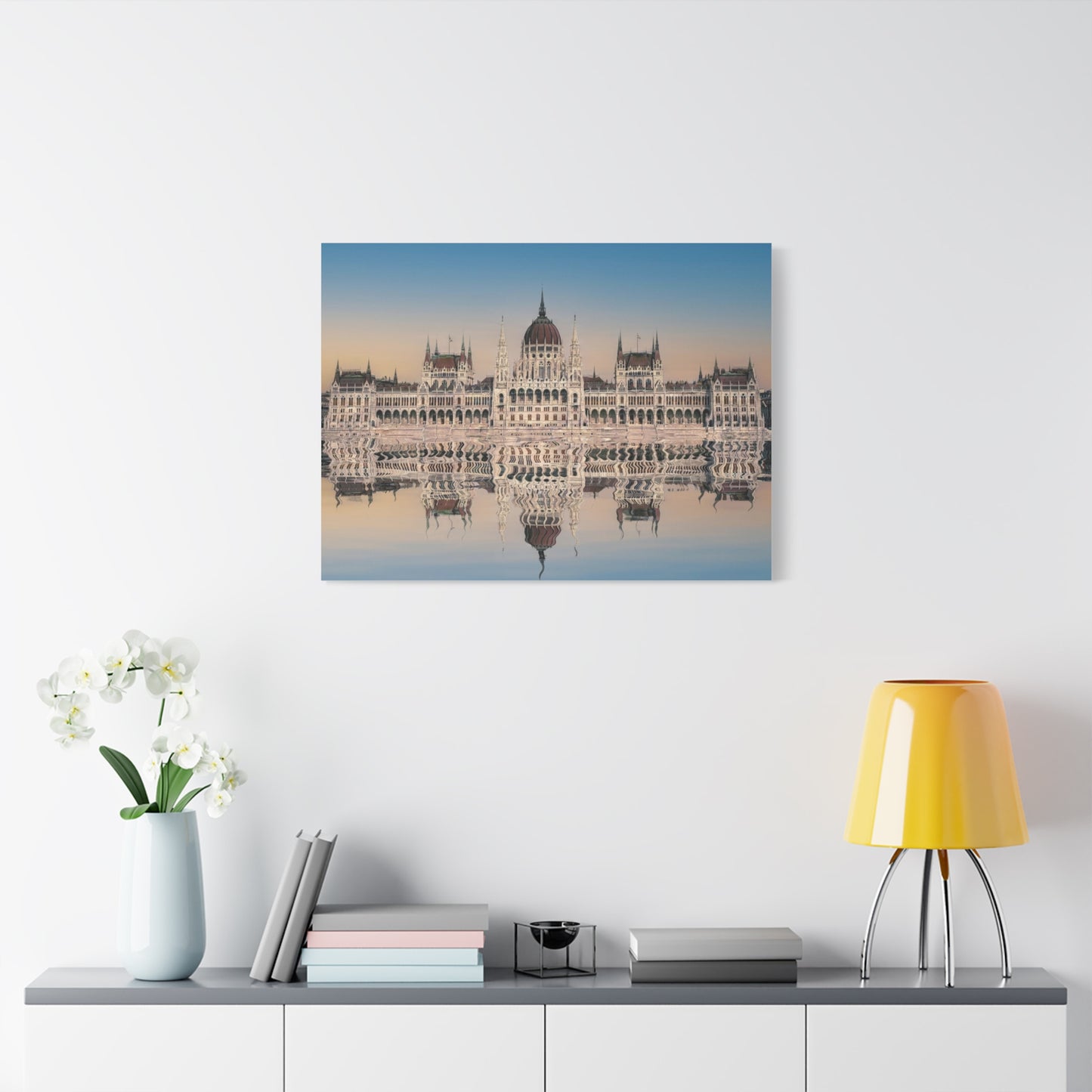 Budapest Parliament Water Reflection Matte Canvas, Stretched, 1.25"