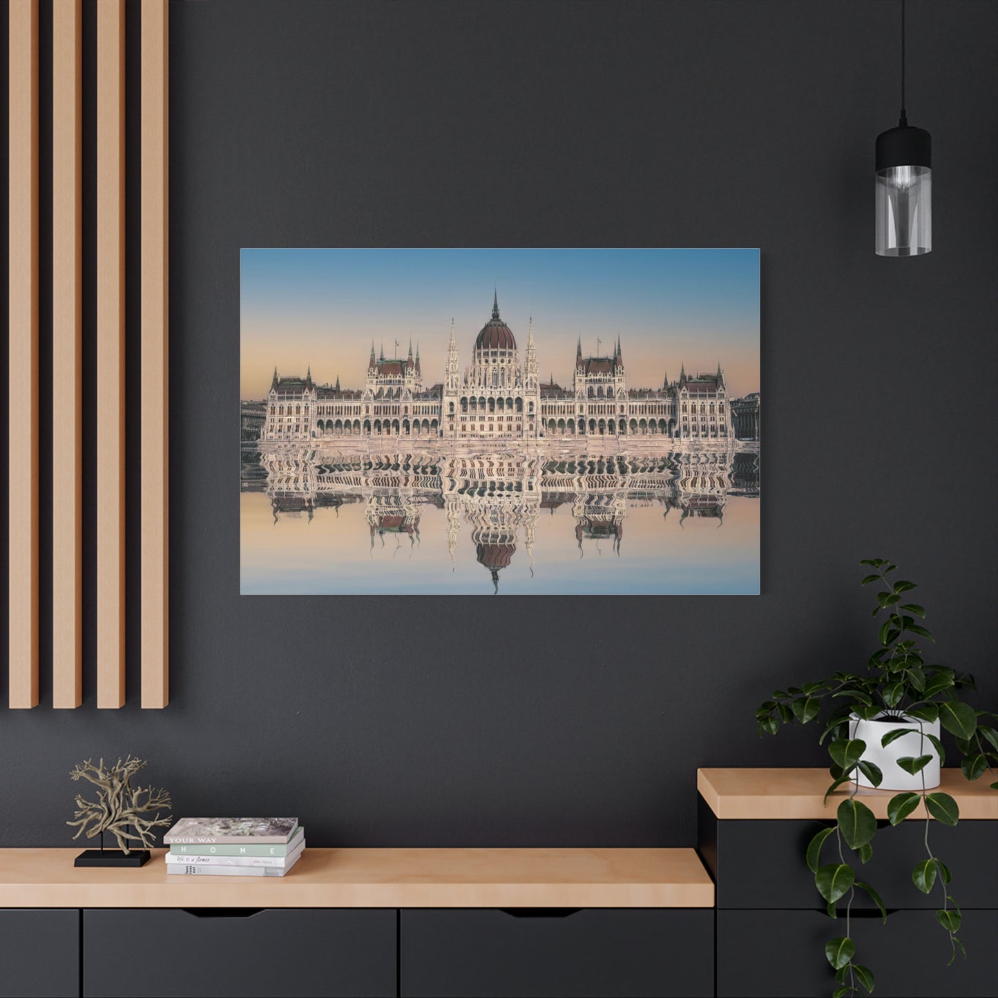 Budapest Parliament Water Reflection Matte Canvas, Stretched, 1.25"