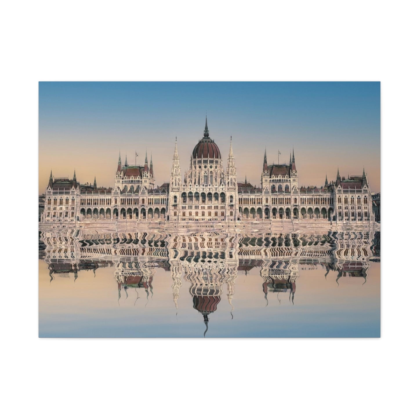 Budapest Parliament Water Reflection Matte Canvas, Stretched, 1.25"