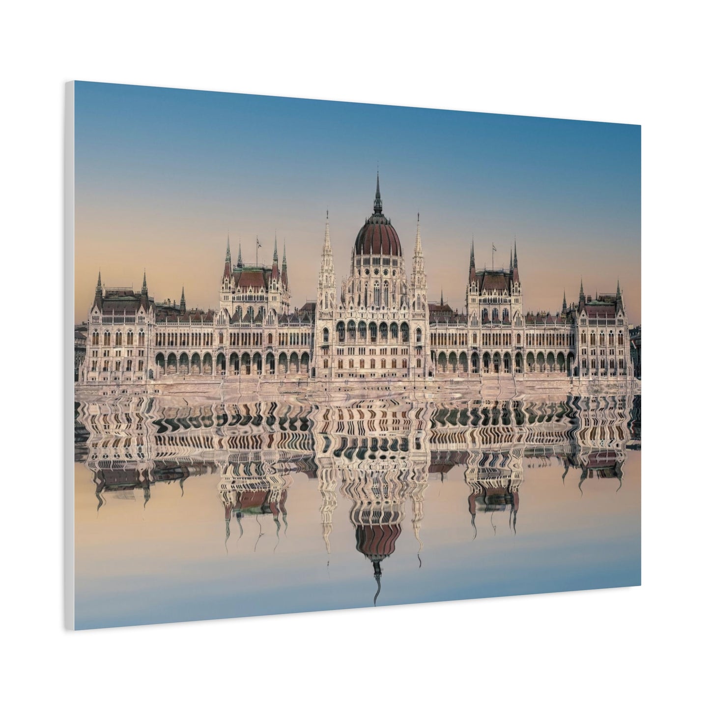 Budapest Parliament Water Reflection Matte Canvas, Stretched, 1.25"