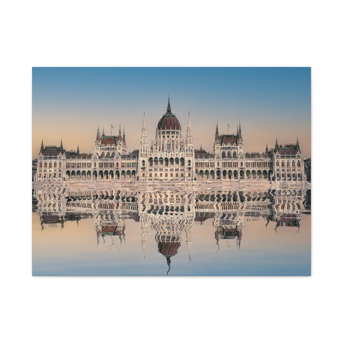 Budapest Parliament Water Reflection Matte Canvas, Stretched, 1.25"