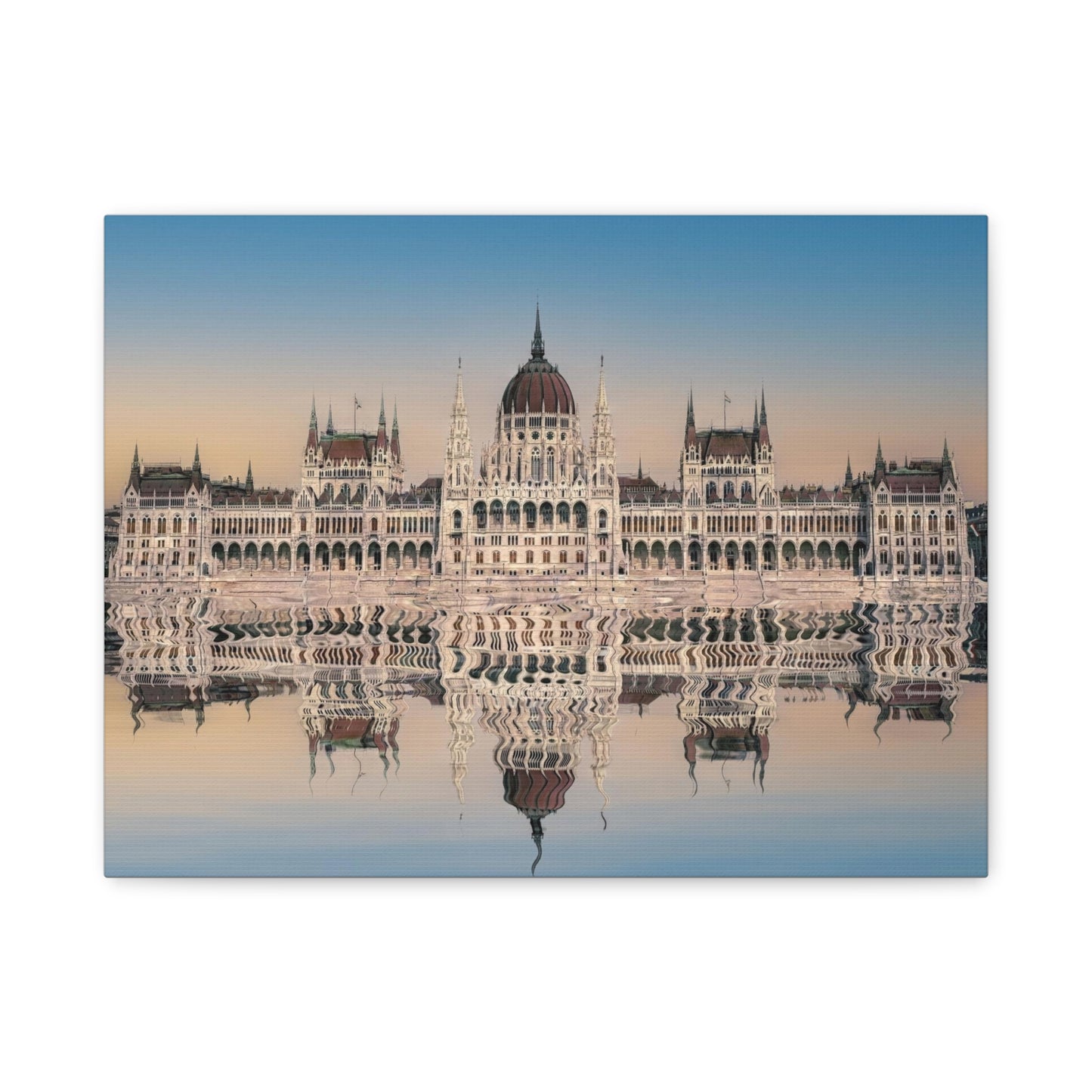 Budapest Parliament Water Reflection Matte Canvas, Stretched, 1.25"