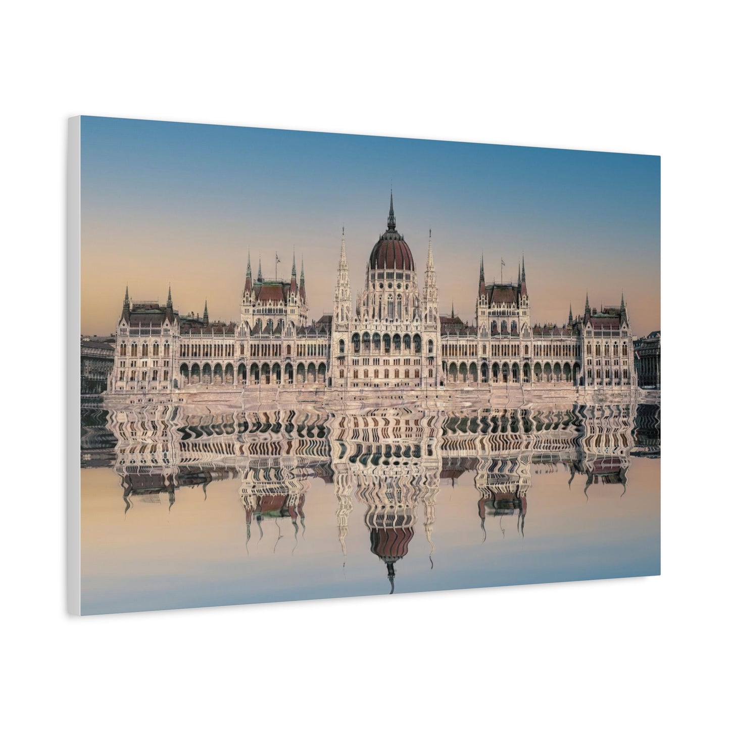Budapest Parliament Water Reflection Matte Canvas, Stretched, 1.25"