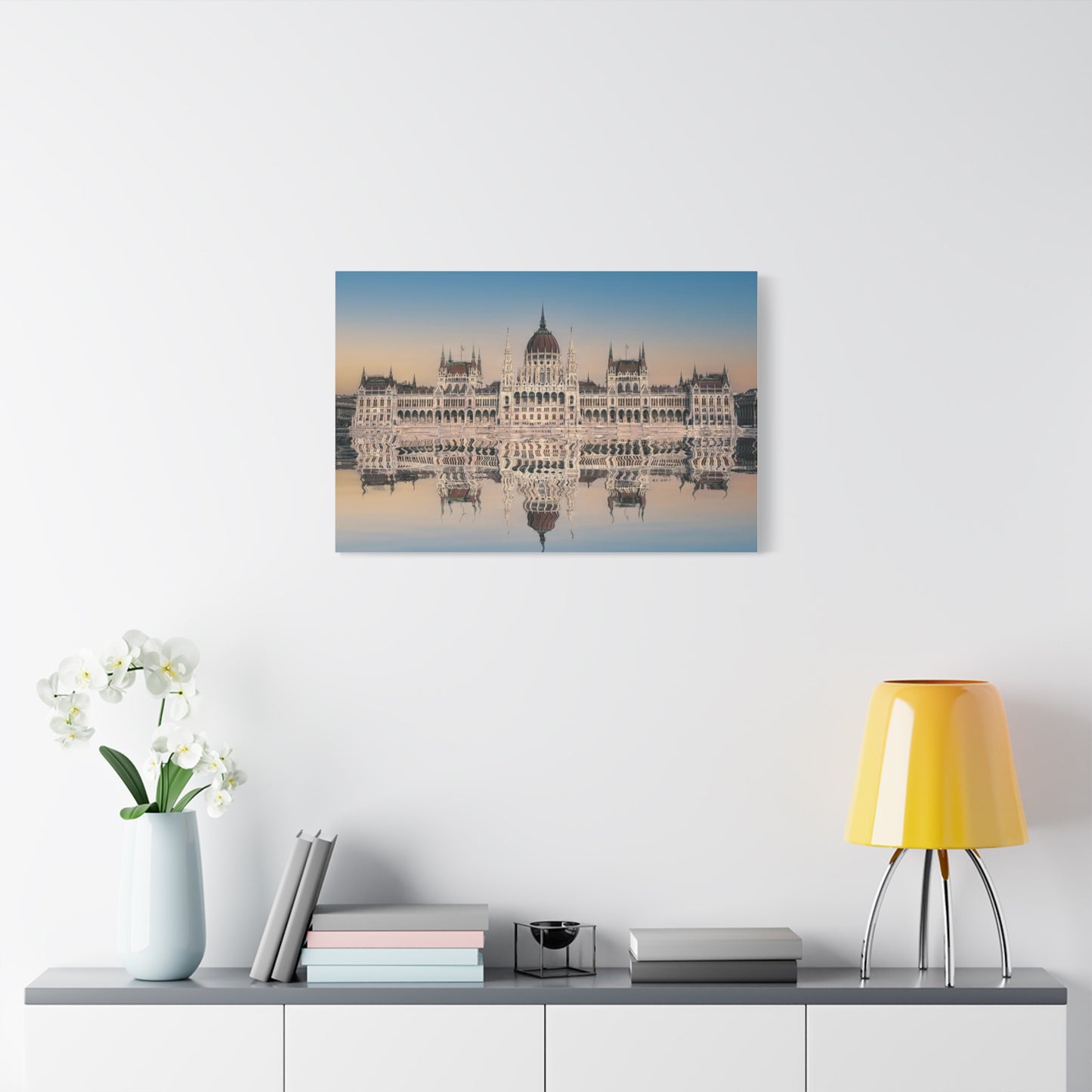Budapest Parliament Water Reflection Matte Canvas, Stretched, 1.25"