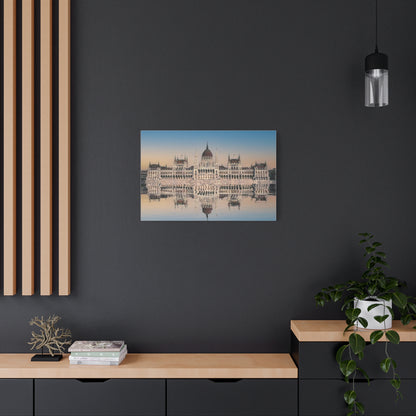 Budapest Parliament Water Reflection Matte Canvas, Stretched, 1.25"