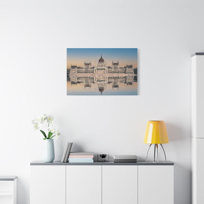 Budapest Parliament Water Reflection Matte Canvas, Stretched, 1.25"