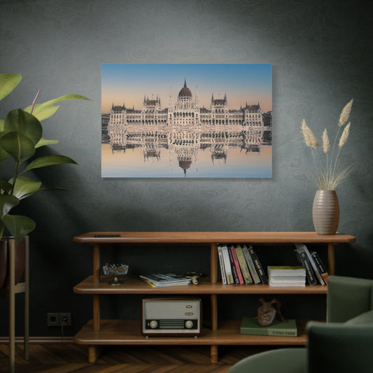Budapest Parliament Water Reflection Matte Canvas, Stretched, 1.25"