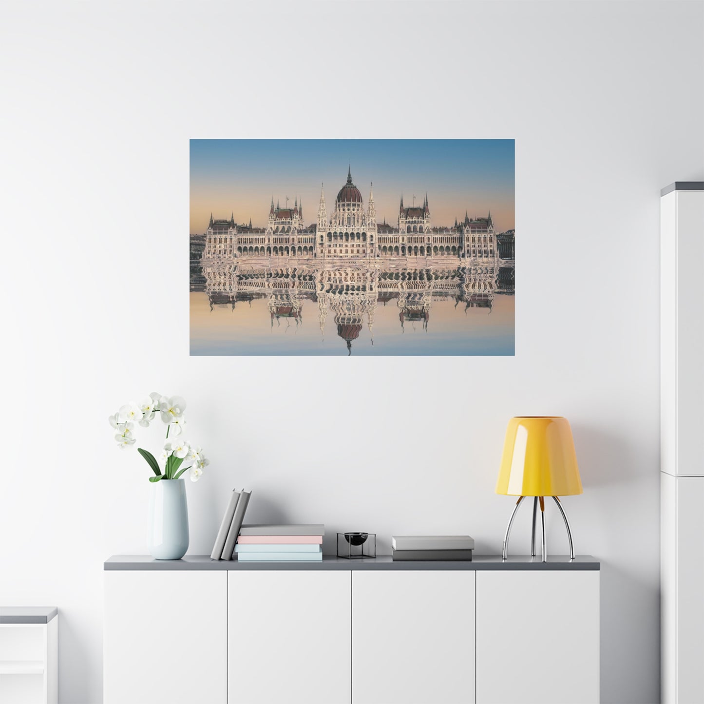 Budapest Parliament Water Reflection Matte Canvas, Stretched, 1.25"